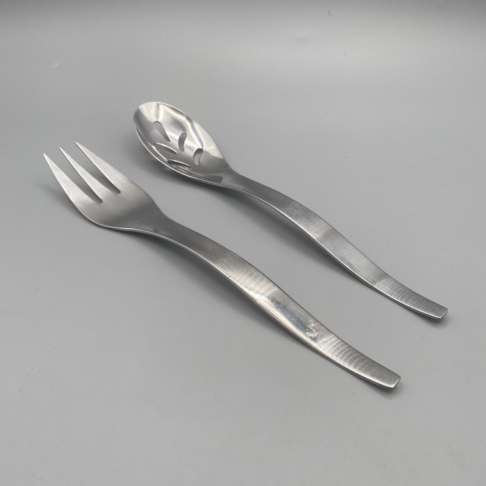 Cambridge VERA‎ 2pcs Stainless Meat Fork Slotted Serving Spoon Tablespoon Wavy